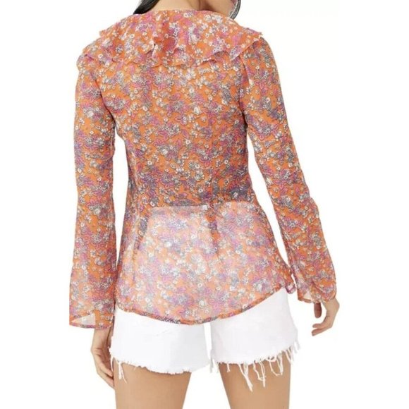 Free People Nina Floral Ruffled Blouse Tulips Ditsy - Picture 3 of 5